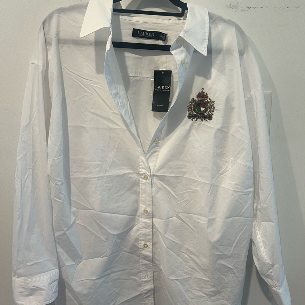 Ralph Lauren White Button Up with Beading -NEW XXL